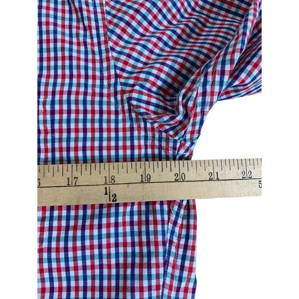 Tailored by J. Crew Slim Fit Casual Button Down Shirt Men's Med Red Blue Plaid